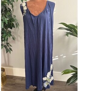 JOHNNY‎ WAS Navy Blue Floral Embroidered Sleeveless Maxi Tshirt Dress Size S